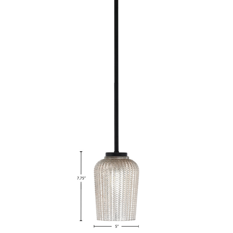 Mini-luminaire suspendu 1 lumière Amarmula, finition noir mat, verre côtelé transparent de 6 po, Argenté/Transparent