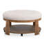 Style transitionnel avec assise en lin, finition brossée, ton naturel et tablette inférieure ouverte en bois massif rustique, assise beige-133001310