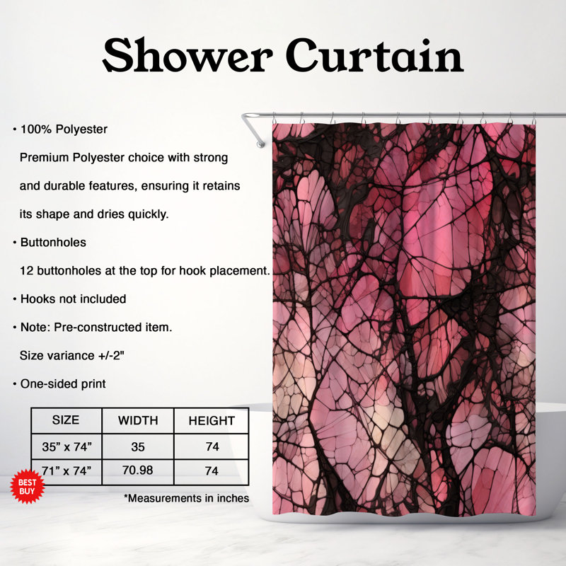 Rideau de douche en verre fracturé de qualité supérieure, H 74 po x l 71 po