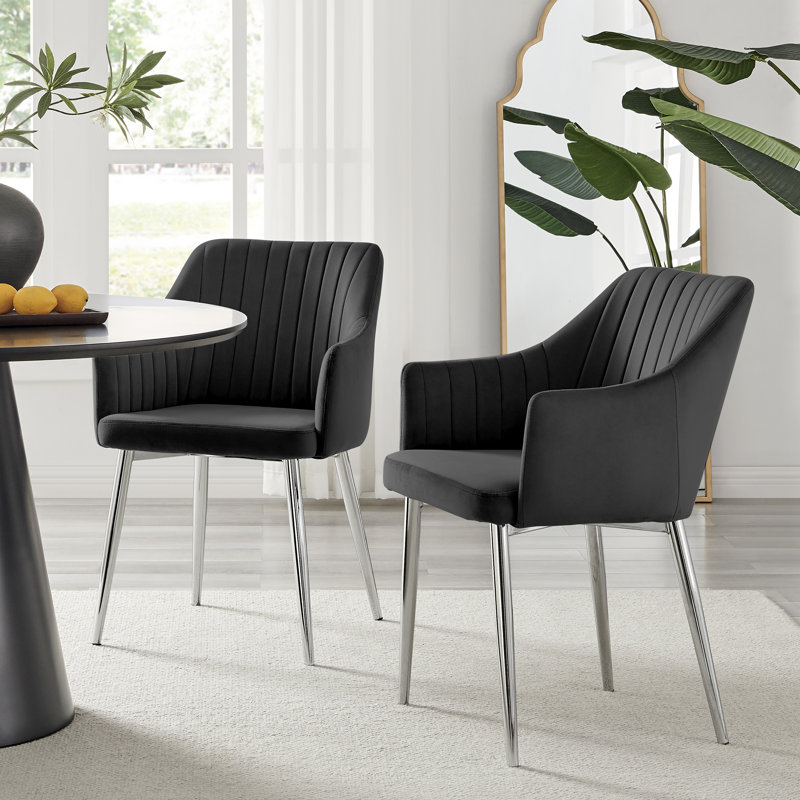 Wethersfield Velvet Upholstered Dining Chairs, Black, Silver