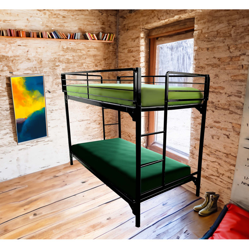 Athalie University 1.5" Heavy Duty Steel Bunk Bed with Built-in Guardrails & Ladders, Twin XL over Twin XL