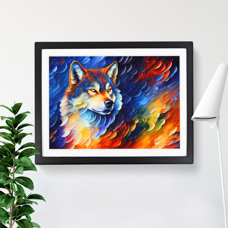 XH1022-10270X Wolf Painting - Single Picture Frame Print, 25cm H x 34cm W, Black