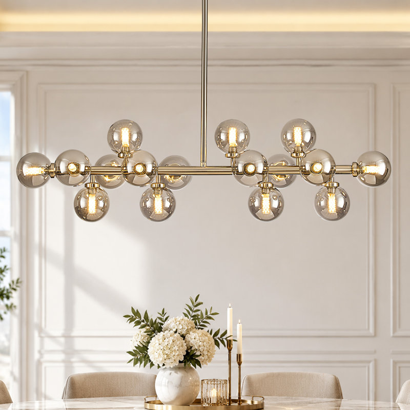 Lustre linéaire spoutnik moderne en verre bullé à 9 lumières Mollie