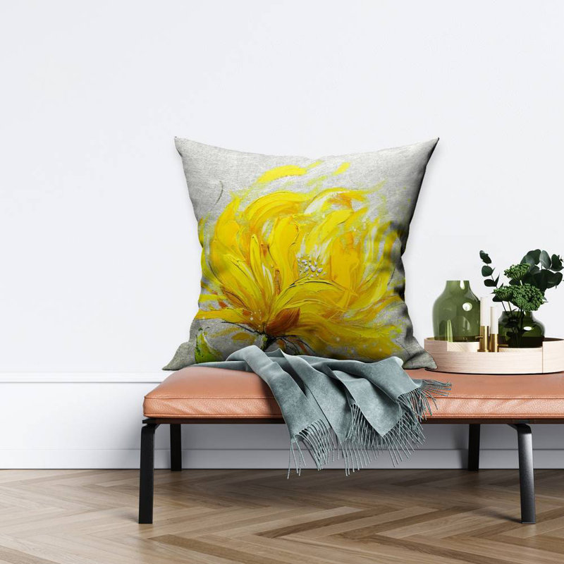 Yellow Fluffy Flower Throw | Contemporary – Throw Pillow Cover Only, Double-Sided Print, Insert Not Included