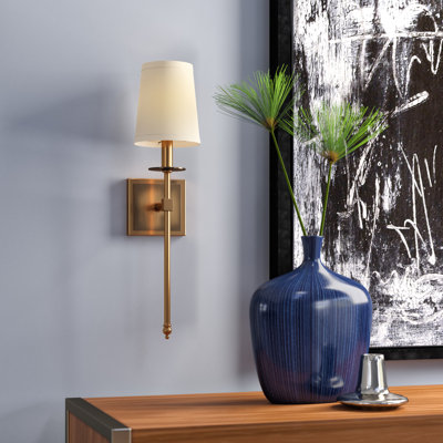 Dewayne 1-Light Metal Wallchiere with Linen Shade