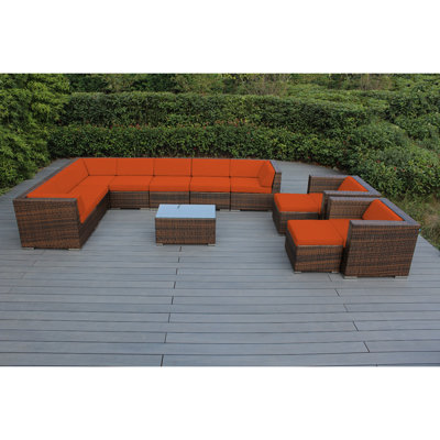 Konen Wicker 8 - Person Seating Group with Cushions - No Assembly