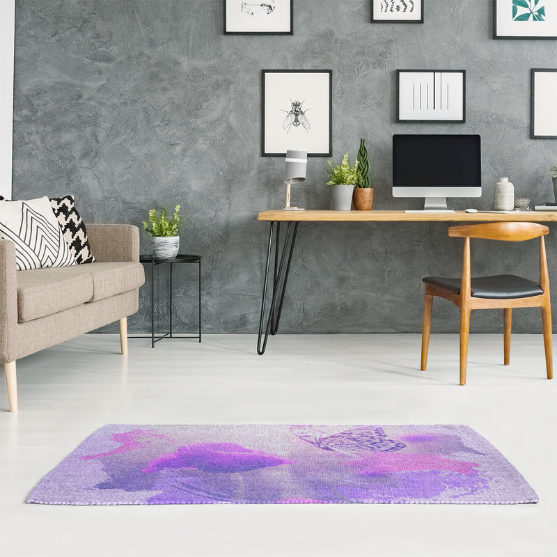 Tapis de couleur mauve en chenille de rose et papillon classic, Rectangle 3 pi x 5 pi