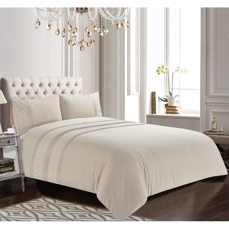 CHARLOTTE Cotton Blend Solid Colour Duvet Cover Set with Pillowcases Included, Kingsize, 3
