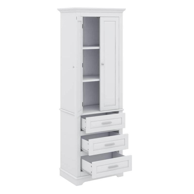 Tall Storage Cabinet With Three Drawers, Bathroom Storage Cabinet With Adjustable Shelf, Floor Cabinet For Office Bathroom Kitchen