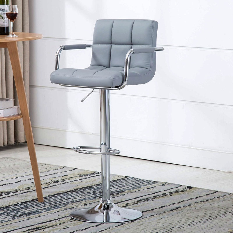 Tabouret de bar contemporain à accoudoirs pivotants avec coussin, gris