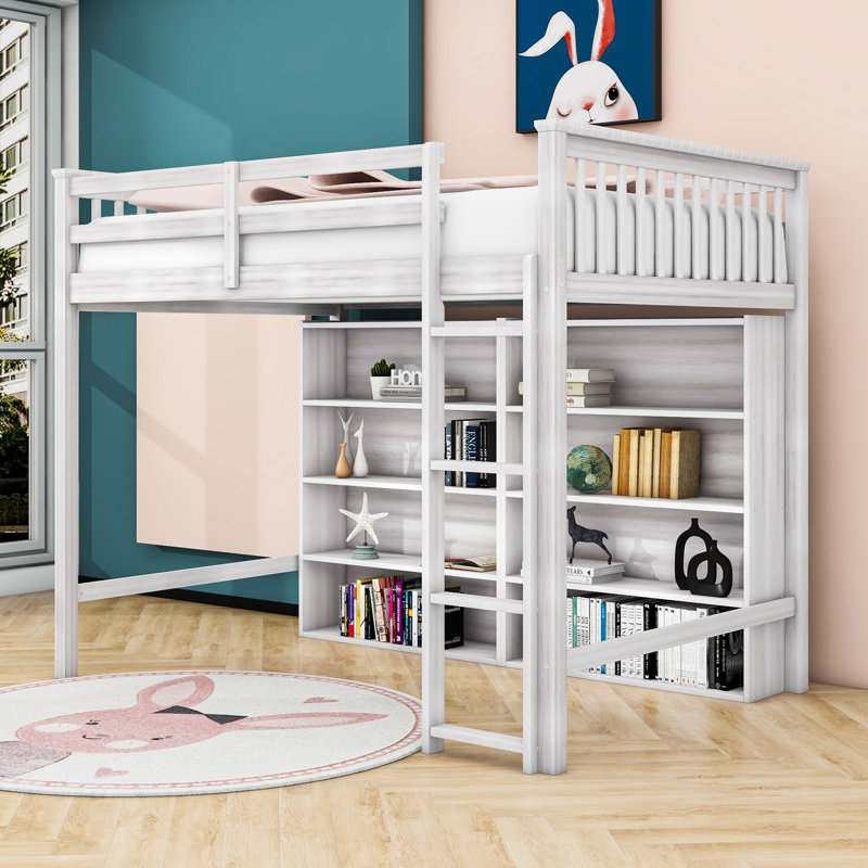 Javeria Kids Wood Loft Bed, Antique Gray, Full