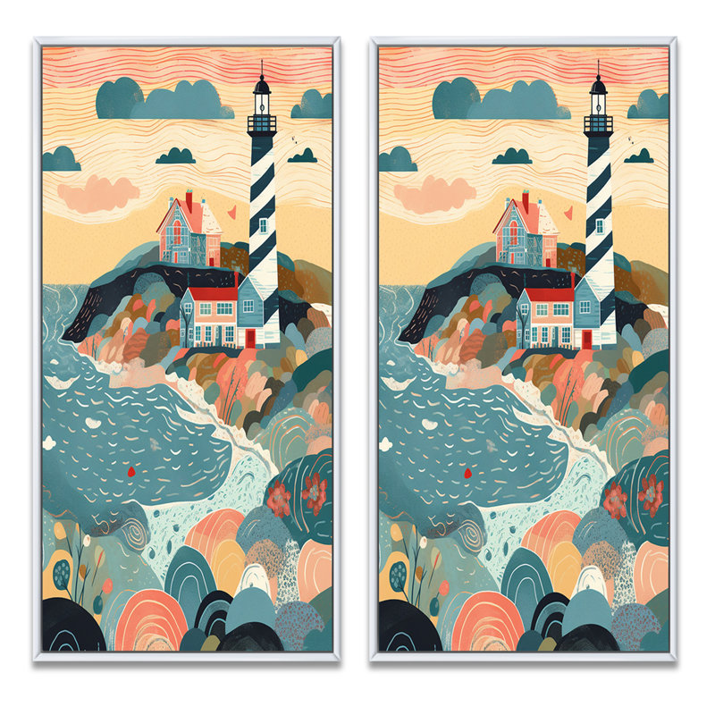 «Phare côtier», 2 pièces sur toile, Cadre blanc, H 20 po x l 24 po