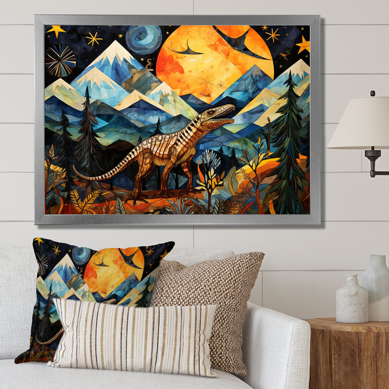 Ancienne légende des dinosaures II - art de mur de dinosaure, Cadre flottant blanc, H 24 po x l 32 po x P 1 po