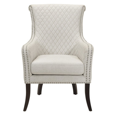 Classic Luxury Quilted Accent Chair 1pc Beige Upholstery Nailhead Trim Foam Seat Cushion Solid Wood Living Room Furniture