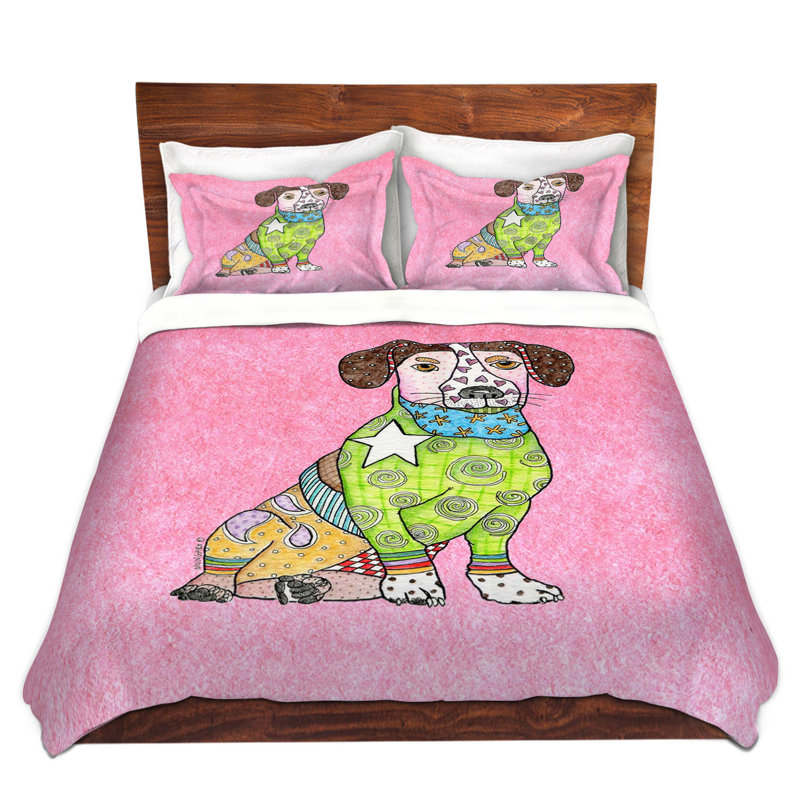  Housses de couette Marley Ungaro Jack Russell, 1 housse simple + 1 taie standard, Rose / Vert