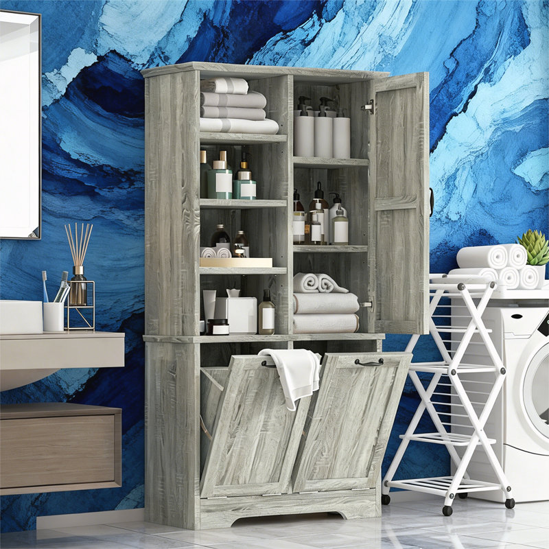 Bathroom Storage Cabinet With Doors, Oak