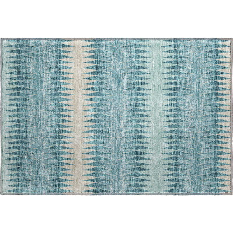 Premium Machine Washable Prisco Teal Rug, Rectangle 1'8" x 2'6"