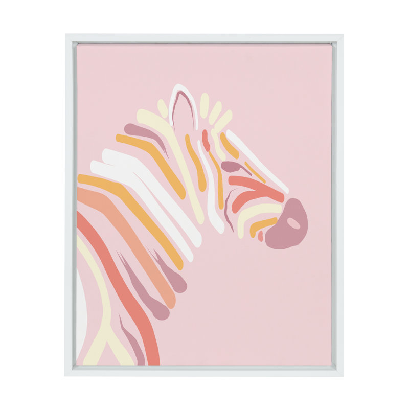 DV 19 71 Zebra Pink by Dominique Vari Framed Canvas Wall Art Print, White Frame