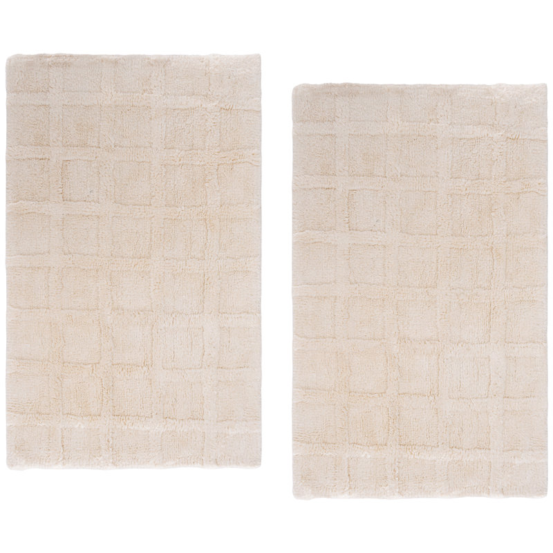 Quinn Waffle Grid Hand Tufted 100% Cotton Machine Washable Bathmat, Natural