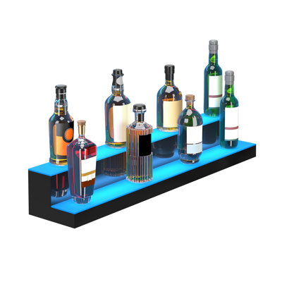 Led Lighted 40" 2 - Step Liquor Bottle Display, Rf & Control, 60 Lamp Beads, 7 Static Colors, 22 Dynamic Multiple Diy And Music Modes, 1 4H Timing, Polished Acrylic, 12.09 Lb Weight Display Shelf,