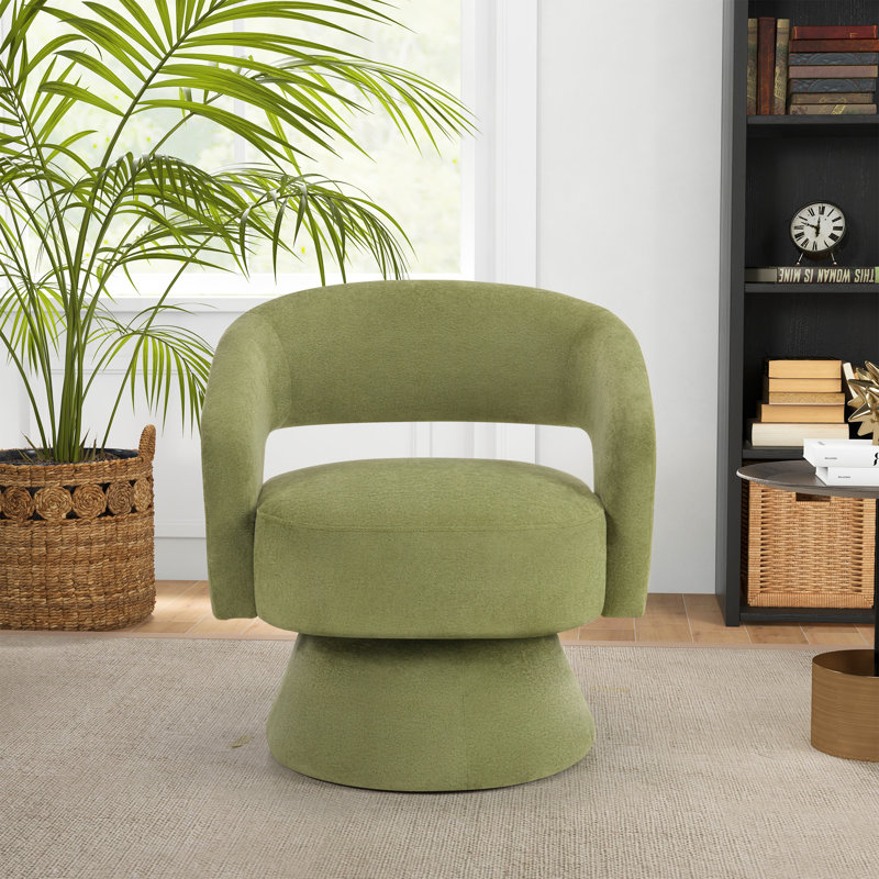Jarissa 27.8'' Wide Modern Soft Wide Upholstered Swivel Barrel Chair, Green Performance Microfiber