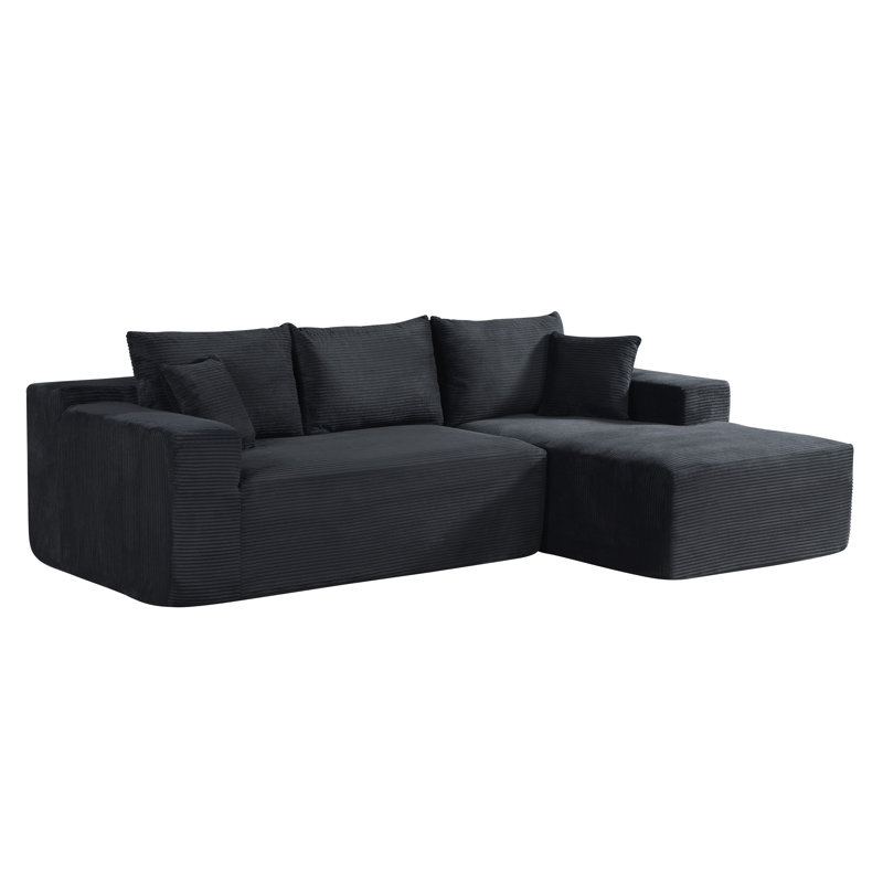 Boneless high density foam sectional sofa, Right Hand Facing, Black Corduroy