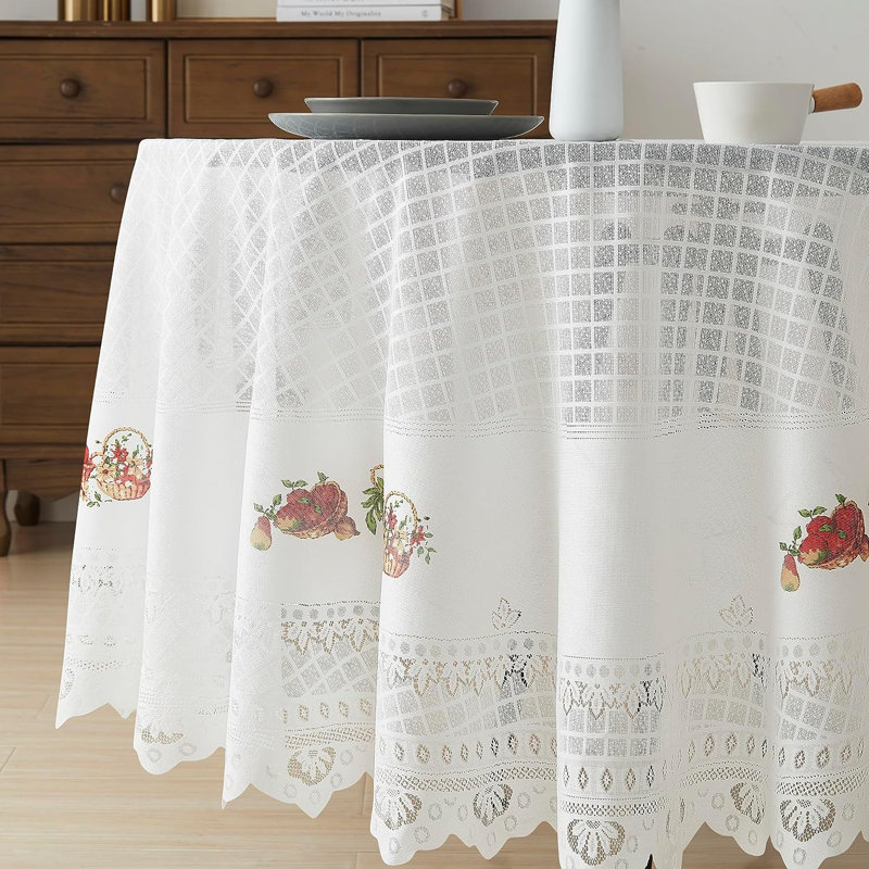 Nappe ronde en dentelle pour décor de maison de campagne, 70 po x 70 po, Ivoire