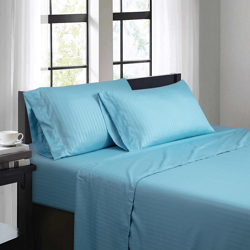 Ensemble de draps 4 pièces Bibb Home, Aqua, Ensemble de draps pour très grand lit avec 2 taie