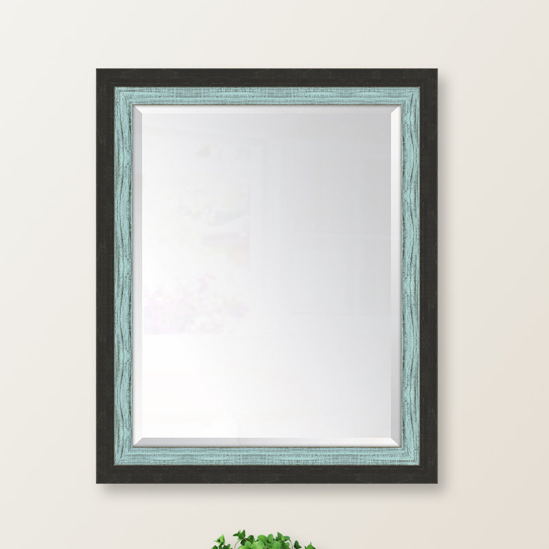 Mali Wood Flat Wall Mirror, 34" H x 28" W, Turquoise