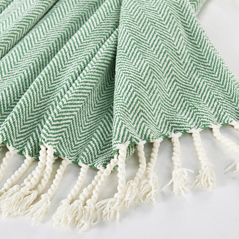 Herringbone Textured Throw Blanket, Sage Green