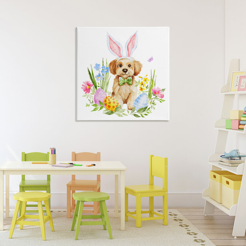 Toile chiot ludique de Pâques, design par Amy Hall, H 30 po x l 30 po
