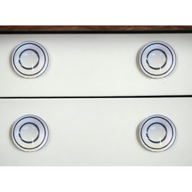 1,5 po x 1,5 po x 1,5 po blanc / bleu marine peint à la main, céramique - paquet de 8 boutons