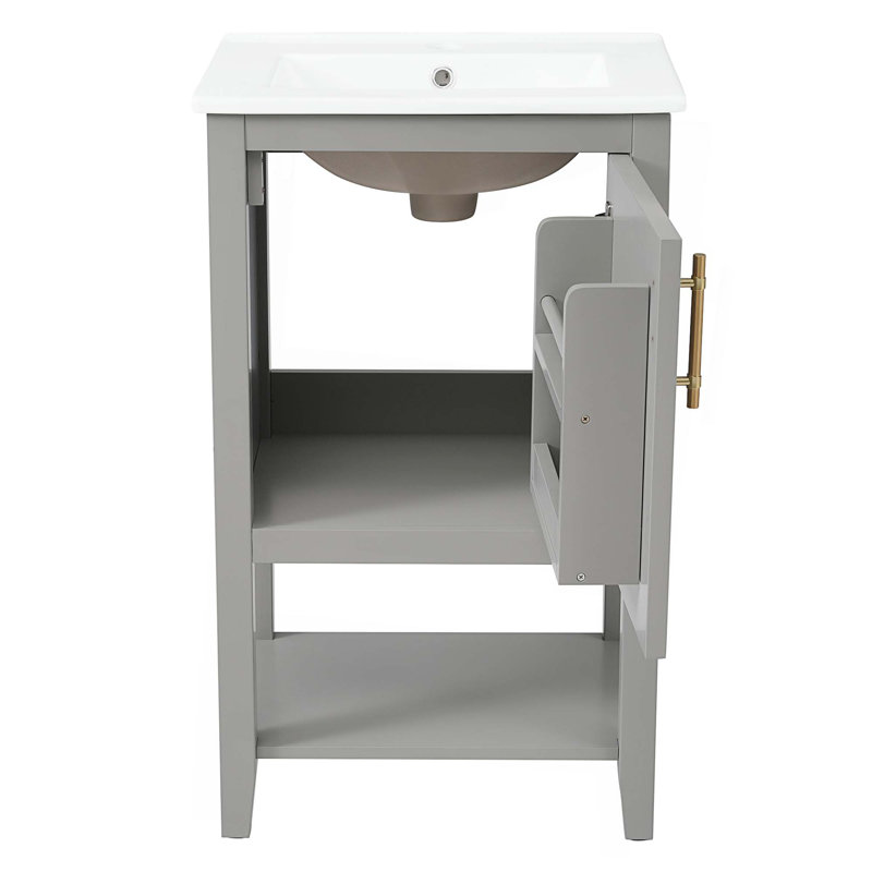 Meuble-lavabo de 20 po avec lavabo, armoire de salle de bain avec porte à fermeture douce, support de rangement et tablette ouverte