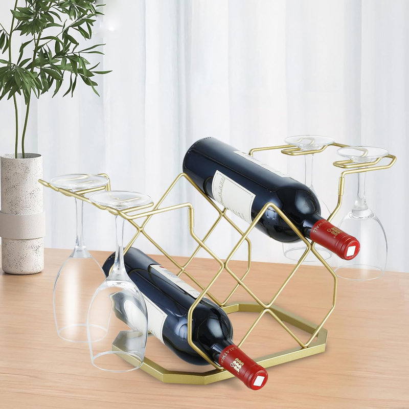 Tabletop Wine Bottle Rack With Glass Shelf