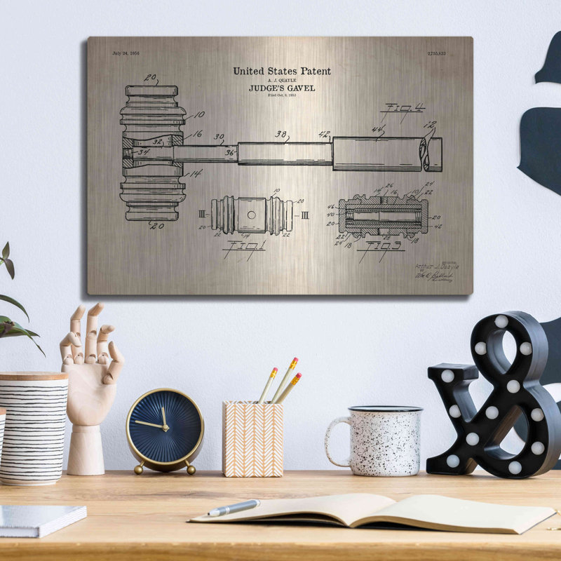 «Judge's Gavel Blueprint Brevet Parchment», art mural en métal, H 12 po x l 16 po