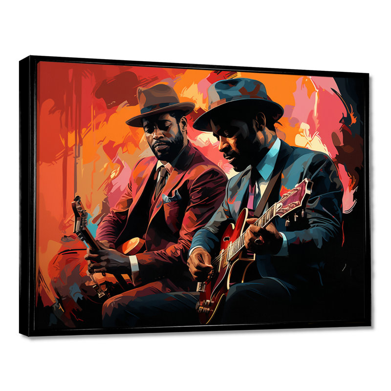 «Pink Jazz Duo», musique rétro, H 12 po x l 20 po x P 1 po, Toile avec cadre flottant noir