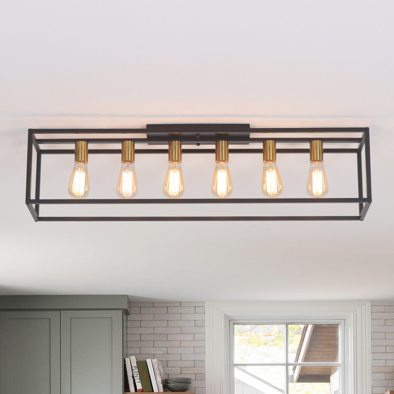 Bonnyrigg 6-Light Rectangle Flush Mount Ceiling Fixture, Matte Black/Copper