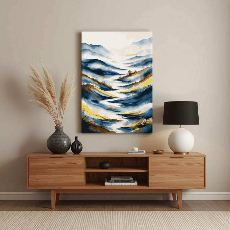 Aquarelle paysage 65, art mural en métal beige, H 14 po x l 11 po