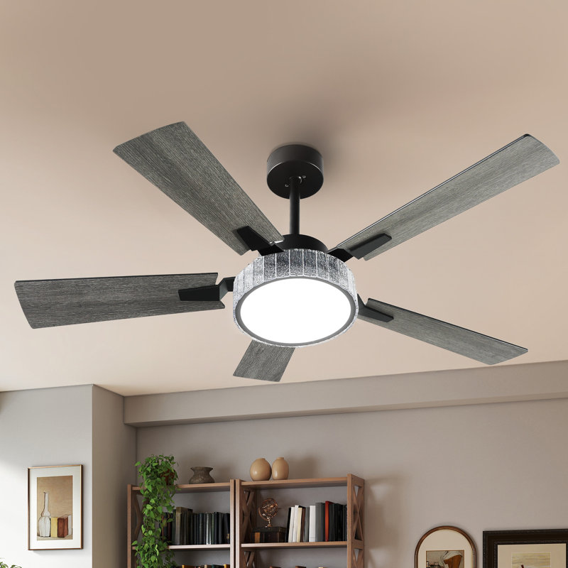  Ventilateur de plafond moderne intelligent 52 po avec lumières Smart, Matte Black, Grey Wood