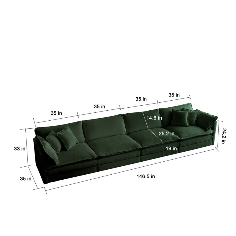 Modular Large U-Shape Sectional Sofa,Double Extra Ottomans, Green Chenille