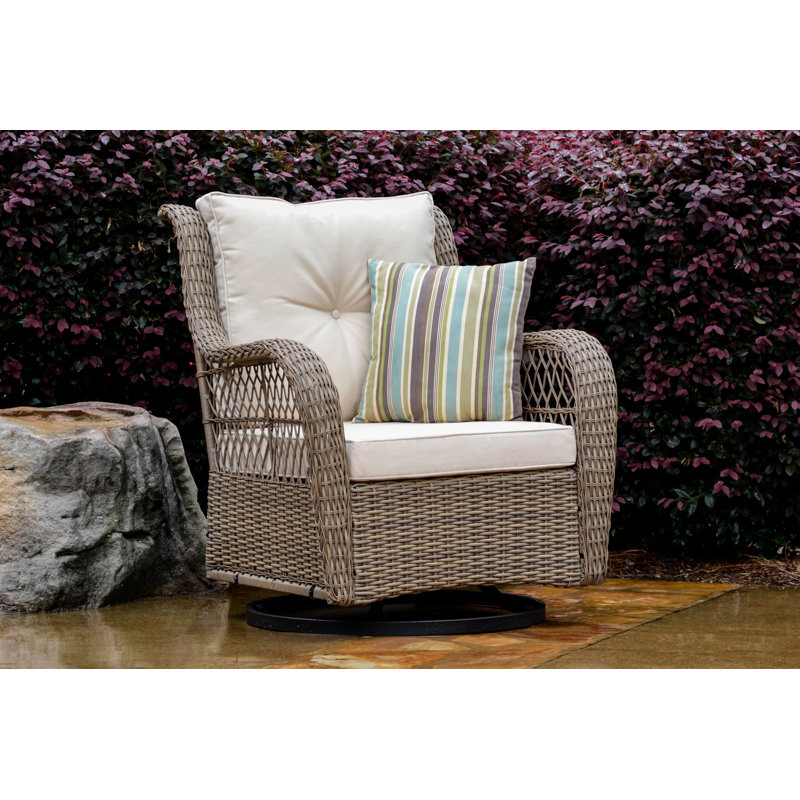 Rio Vista Swivel Premium All-Weather Wicker Outdoor Lounge Chair, Brown, Beige