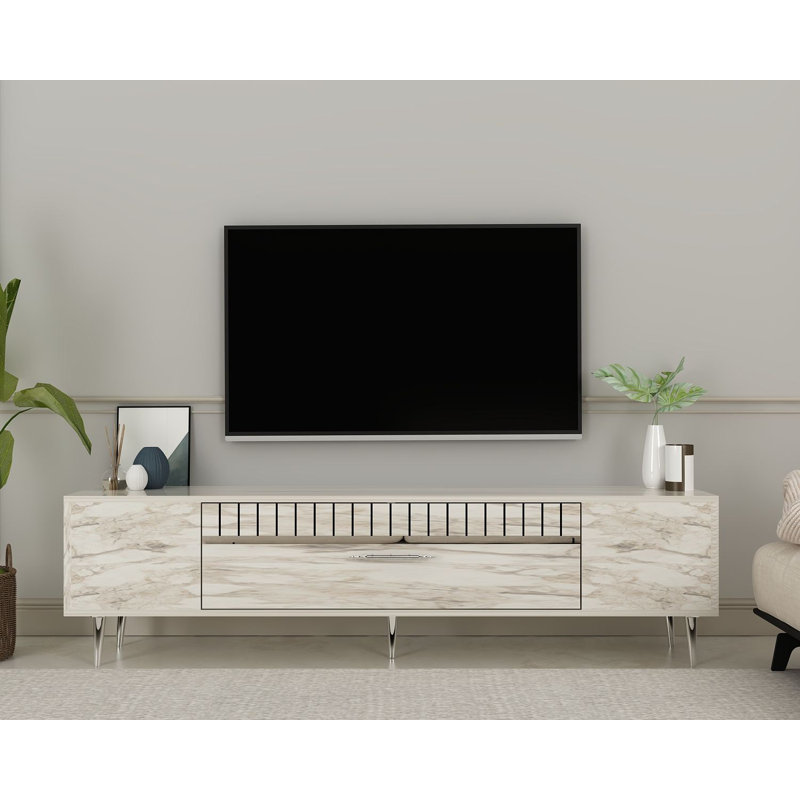 Olivia TV Stand, Vintage White/Silver, 150cm