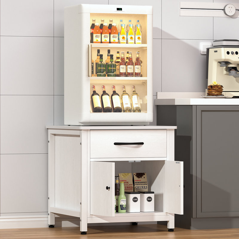 Mini Fridge Stand With Storage, Heavy Duty Mini Fridge Cabinet With Drawer, Solid Wood Beverage Refrigerator Stand Table For Dorm, Office, Bedroom, Load 220lbs