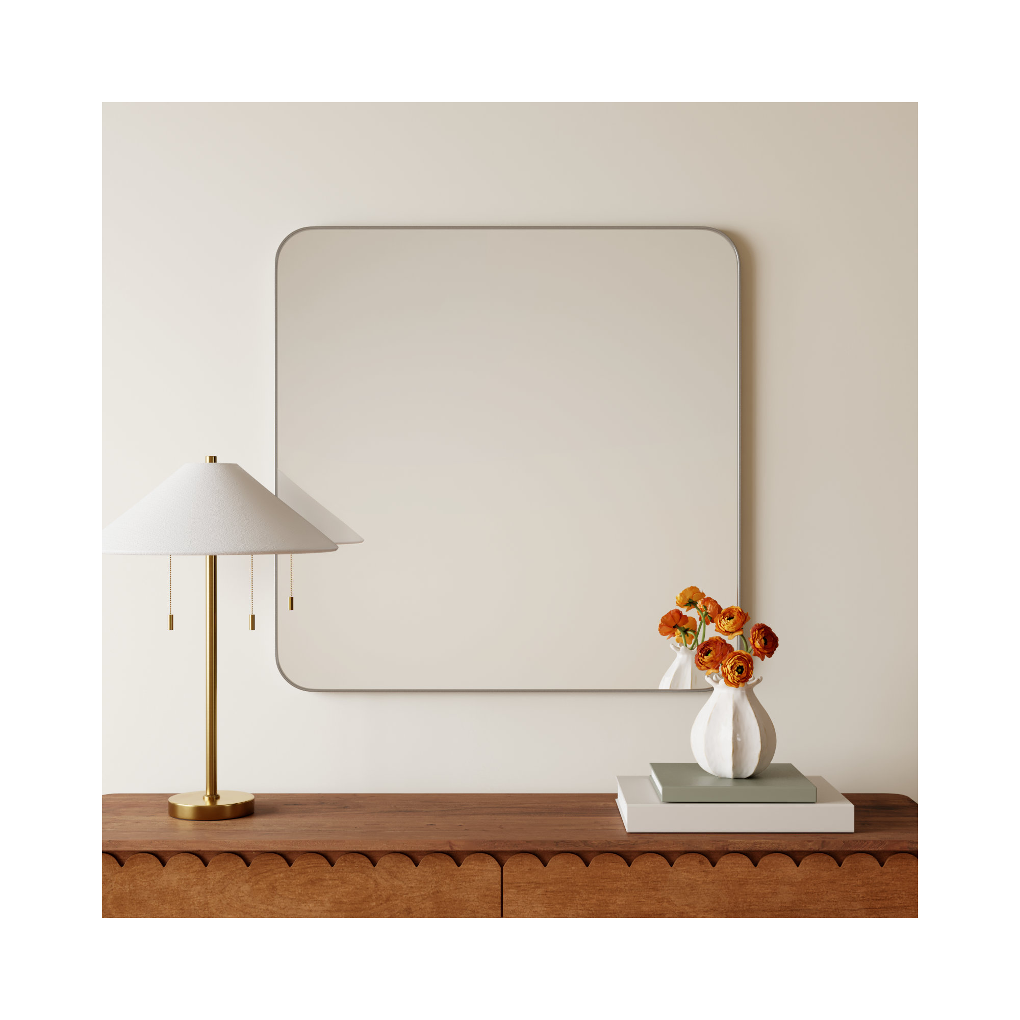 Eaton Modern & Contemporary Accent Mirror, 34" H x 33.75" W, Silver