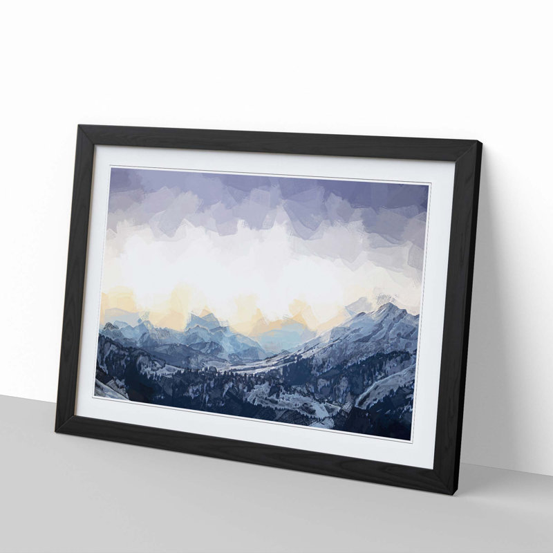 Yellow Sky Above the Mountain in Abstract - Framed Print, 60cm H x 91cm W x 2cm D, Black