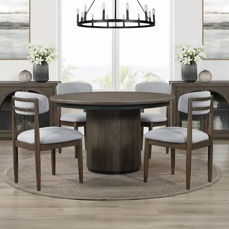 Magnolia 52" Round Pedestal Dining Table, Brown/Black