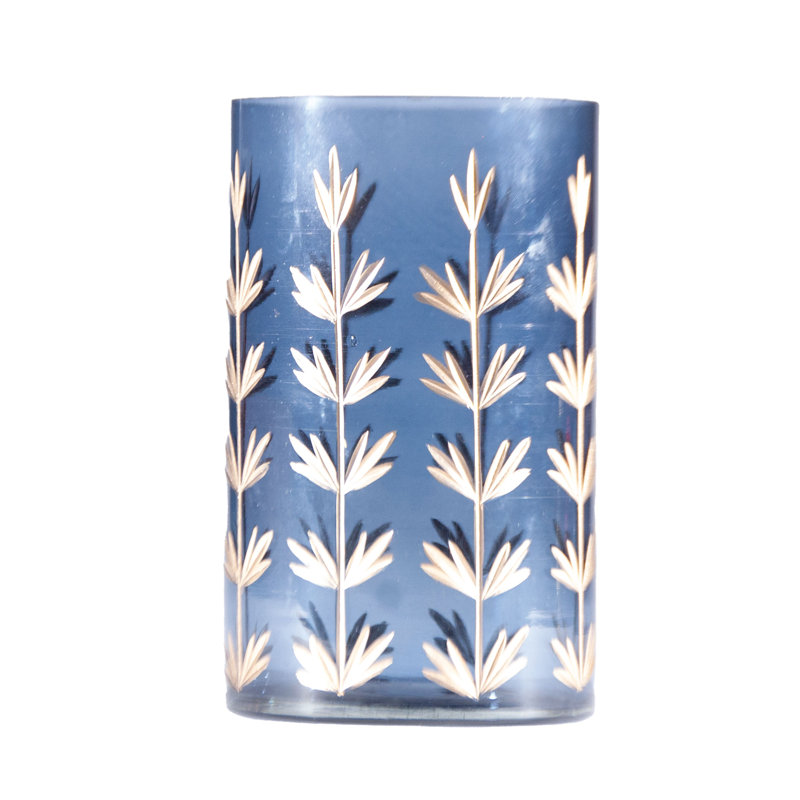 Bougeoir/vase en verre taillé peint à la main, orné d'un motif botanique