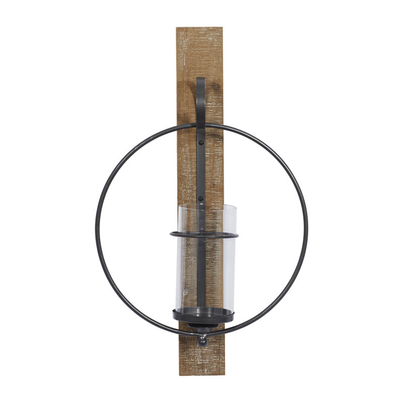 Applique murale d'intérieur à pilier géométrique en bois brun avec support arrière en bois, 16 po x 6 po x 28 po