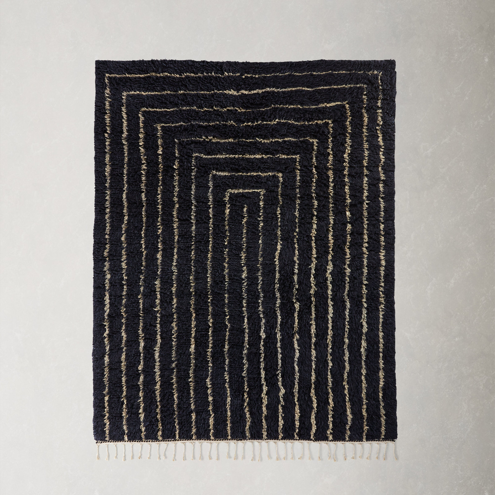 Essi Navy Beige Hand-Woven Geometric Wool Rug, Rectangle 9' x 12'
