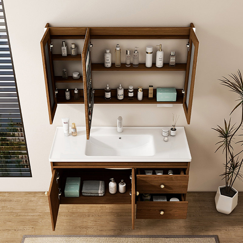 Armoire de salle de bain rétro élégante et brune